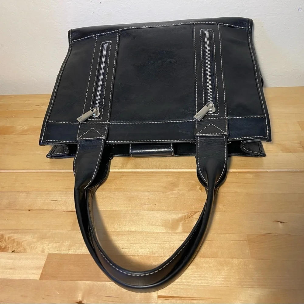 MICHAEL Michael Kors Black Leather Satchel Double Handle Zip Pocket Shoulder Bag